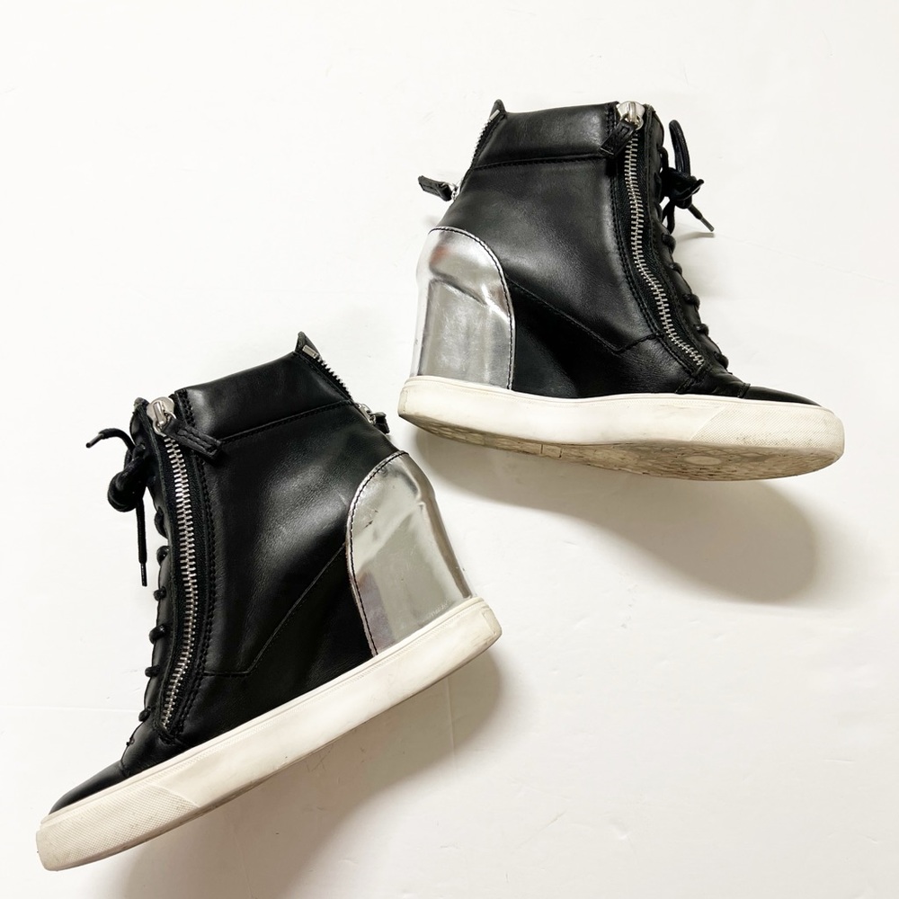 Giuseppe Zanotti Womens Black Silver High Top Wedge Zip Leather Sneakers Size 39